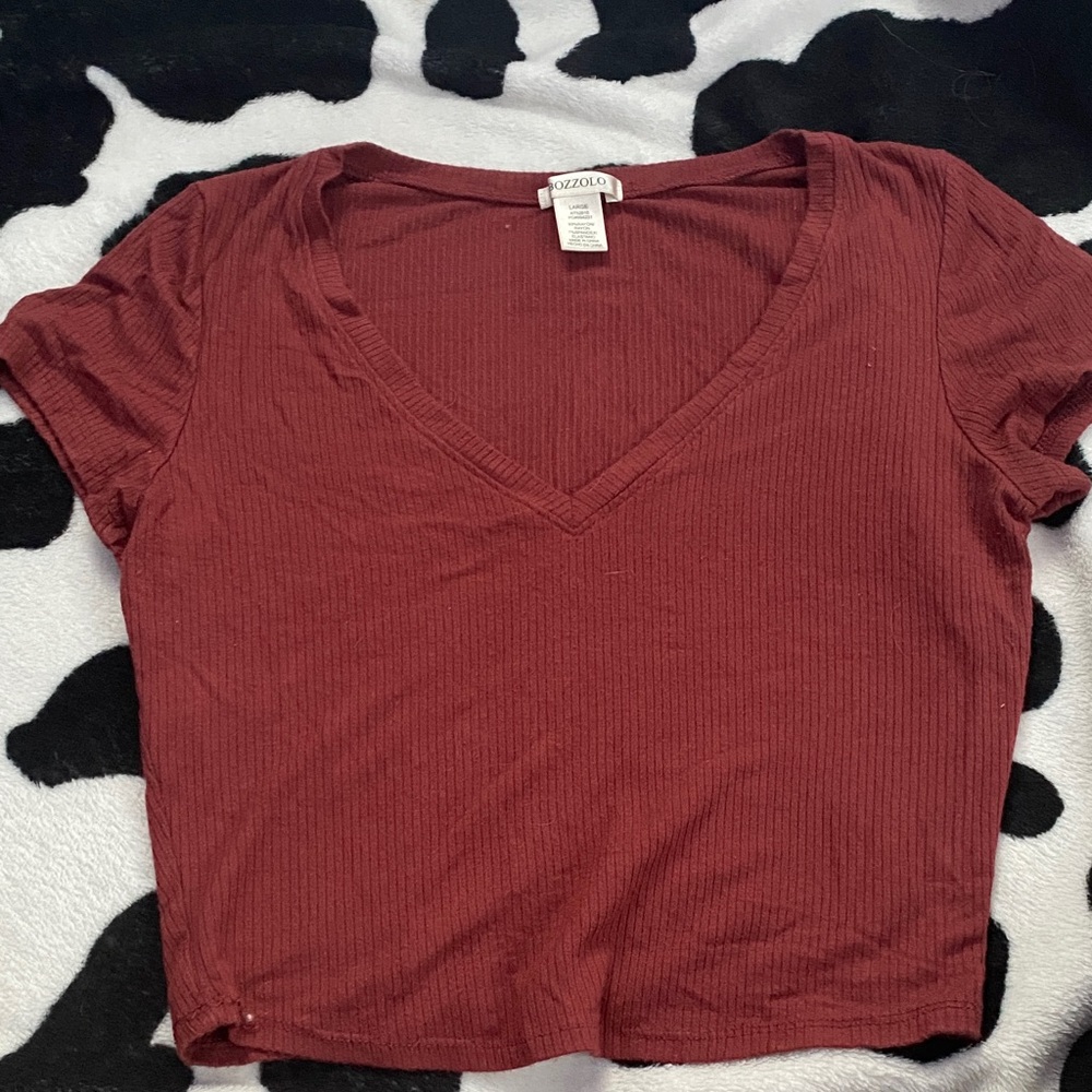 Bozzolo Burgundy V-Neck Short Sleeve Tee